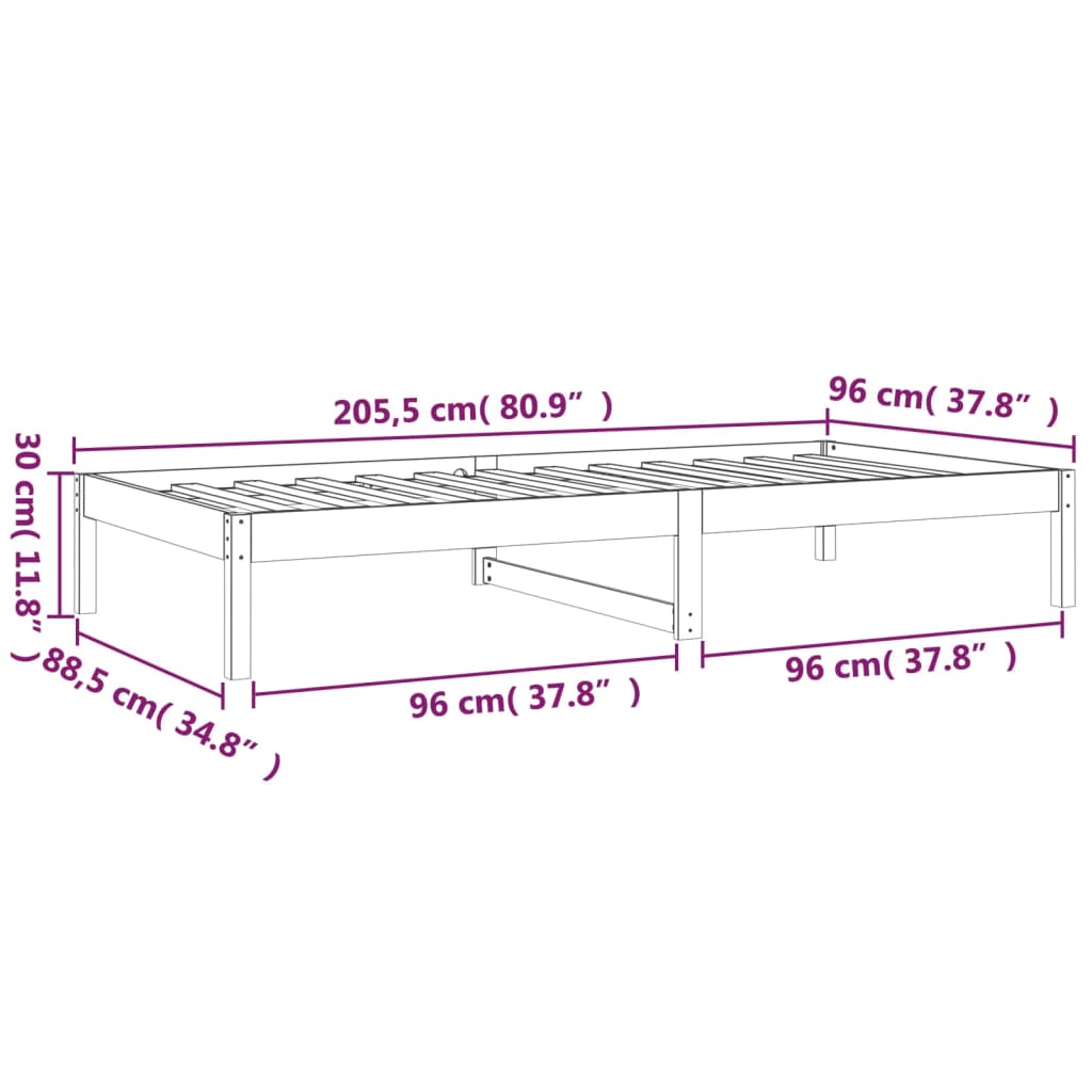 Lit de jour sans matelas blanc 90x200 cm bois de pin massif