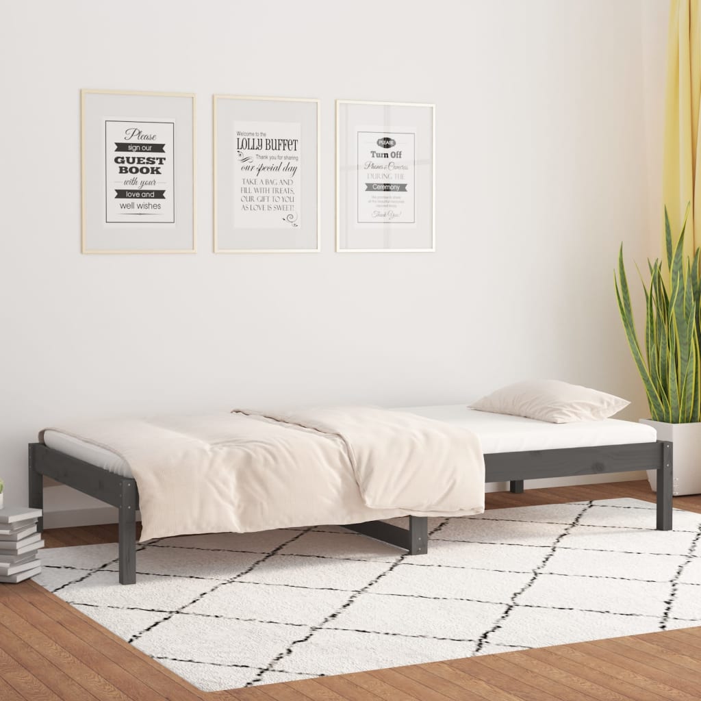 Lit de jour sans matelas gris 90x200 cm bois de pin massif