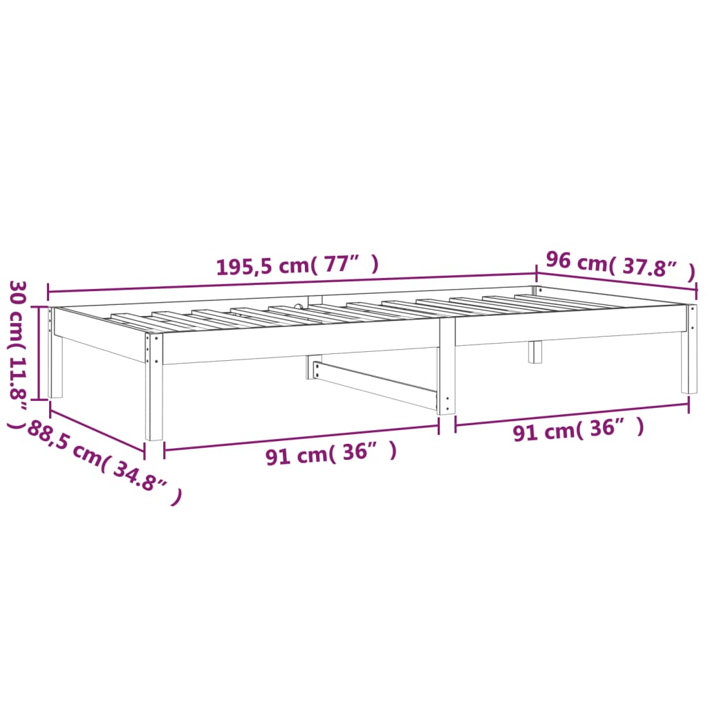 Lit de jour sans matelas 90x190 cm bois de pin massif