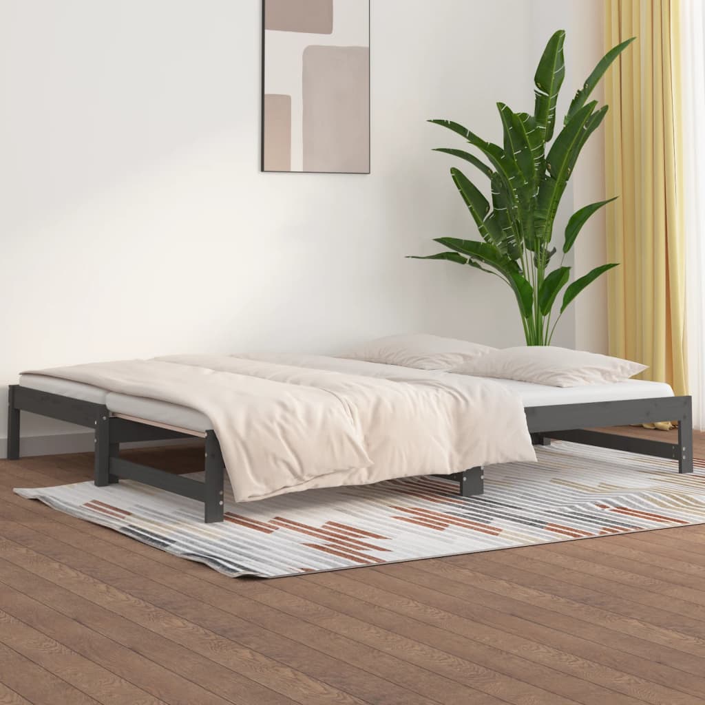 Lit coulissant sans matelas gris 2x(90x200) cm