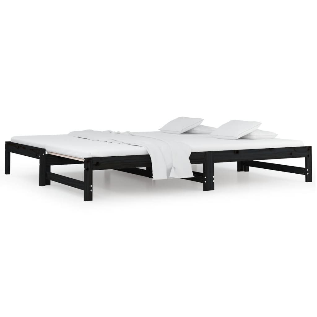 Lit coulissant sans matelas noir 2x(90x200) cm