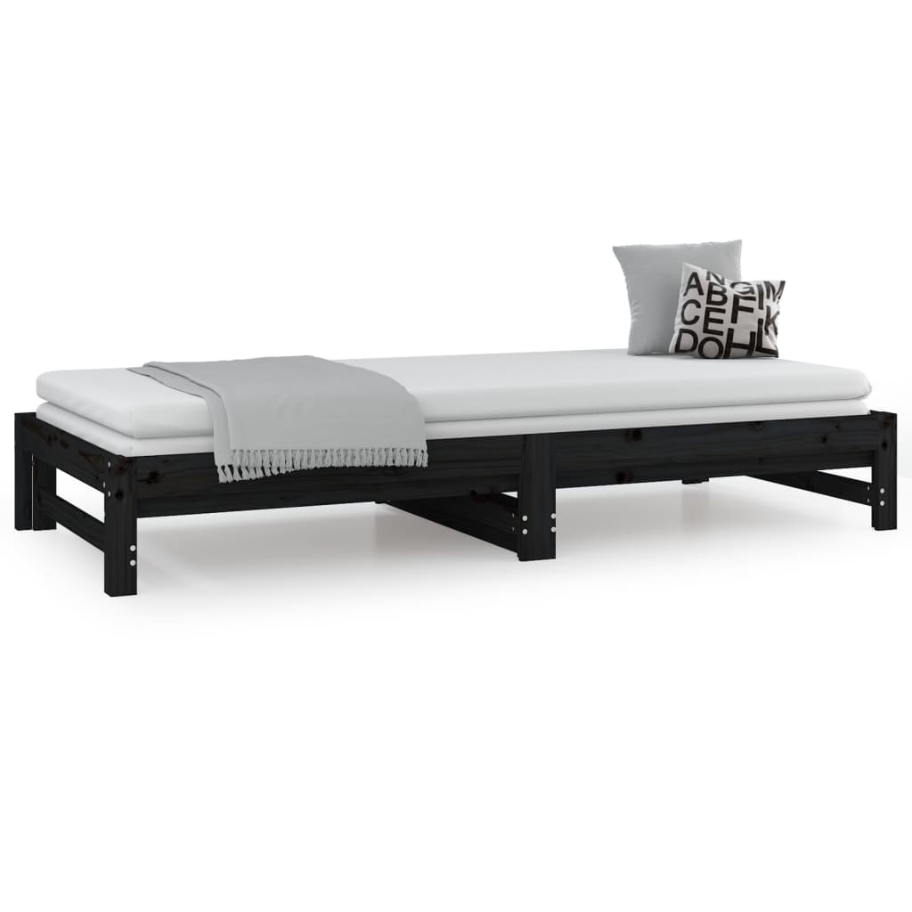 Lit coulissant sans matelas noir 2x(90x200) cm