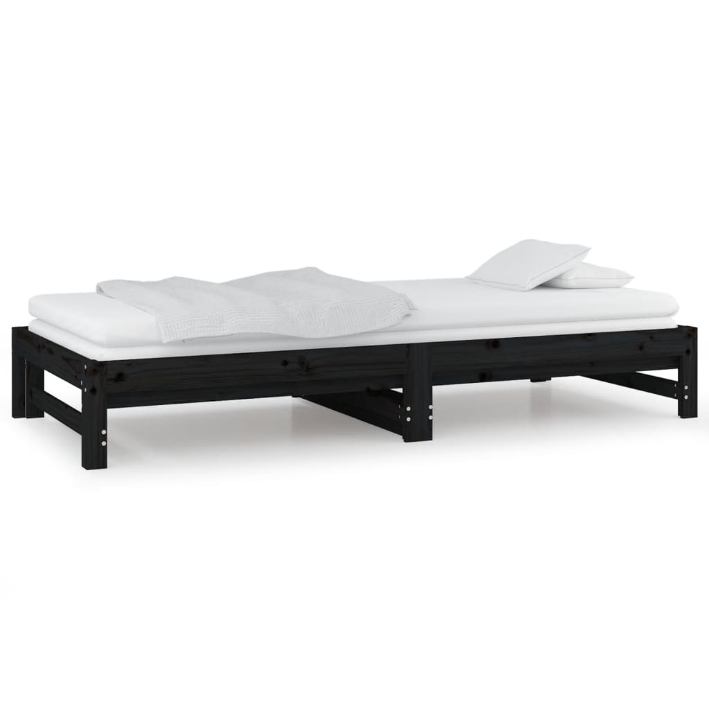 Lit coulissant sans matelas noir 2x(90x200) cm