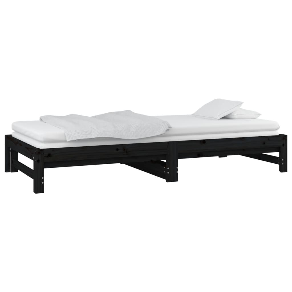 Lit coulissant sans matelas noir 2x(90x200) cm