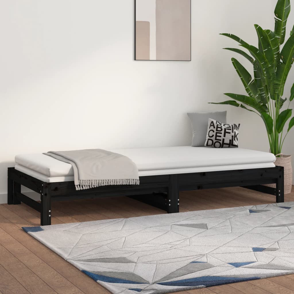 Lit coulissant sans matelas noir 2x(80x200)cm