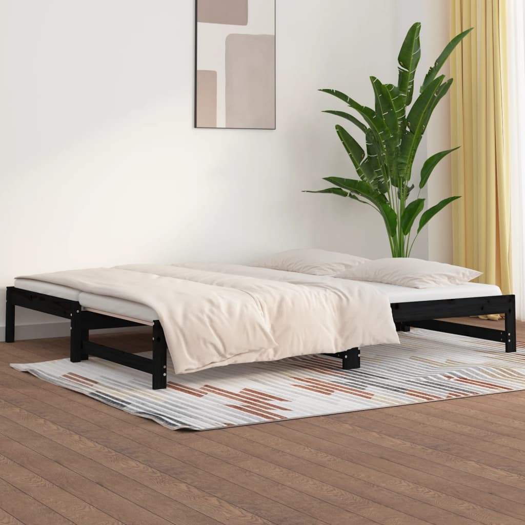 Lit coulissant sans matelas noir 2x(80x200)cm