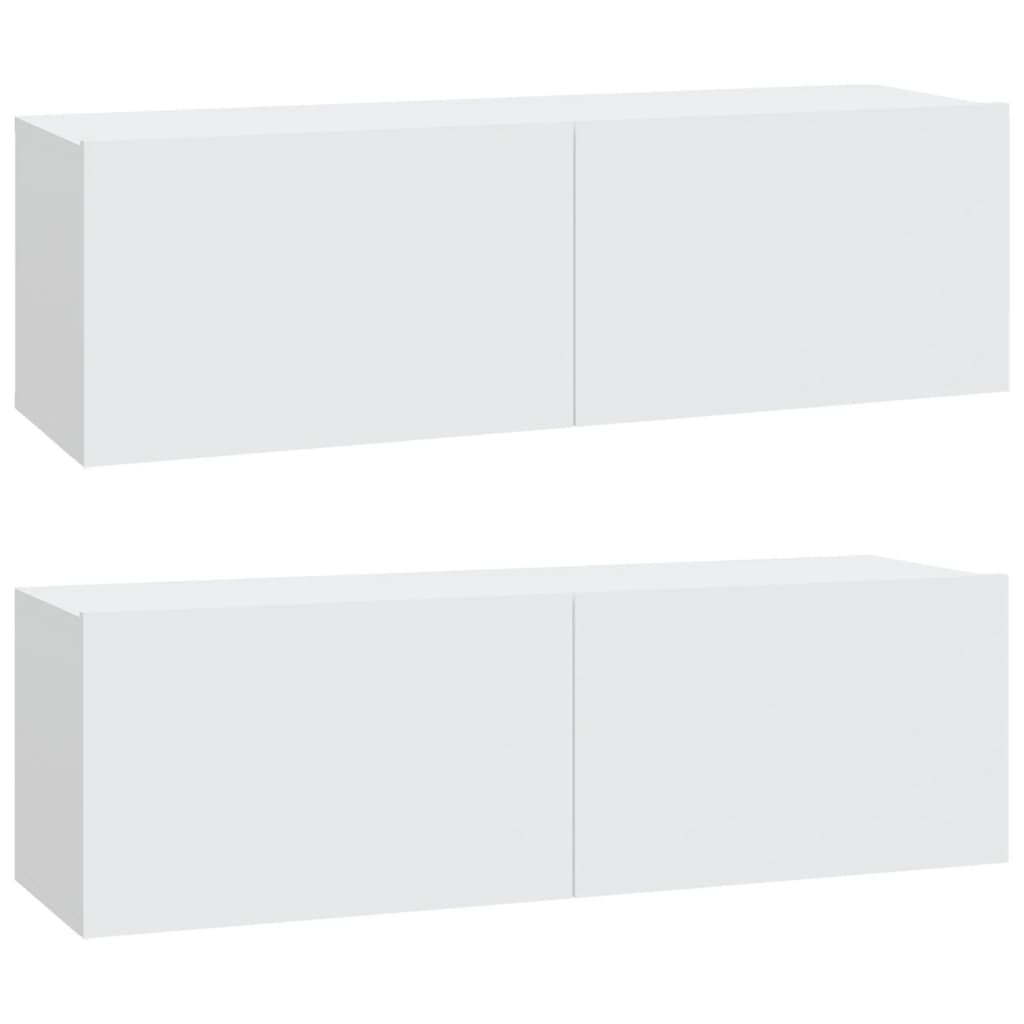 Meubles TV muraux 2 pcs blanc 100x30x30 cm bois d'ingénierie