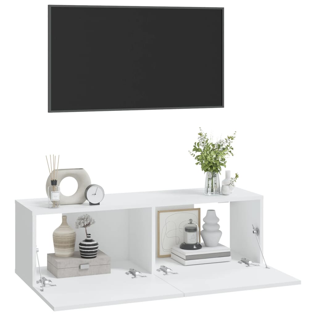 Meubles TV muraux 2 pcs blanc 100x30x30 cm bois d'ingénierie