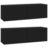 Wall mounted TV cabinets 2 pcs black 100x30x30 cm engineered wood