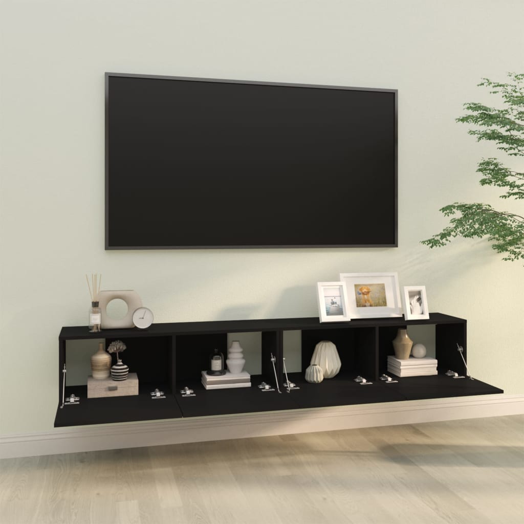 Wall mounted TV cabinets 2 pcs black 100x30x30 cm engineered wood