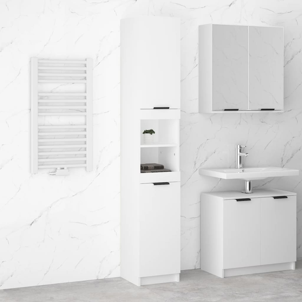 White bathroom cabinet 32x34x188.5 cm engineered wood