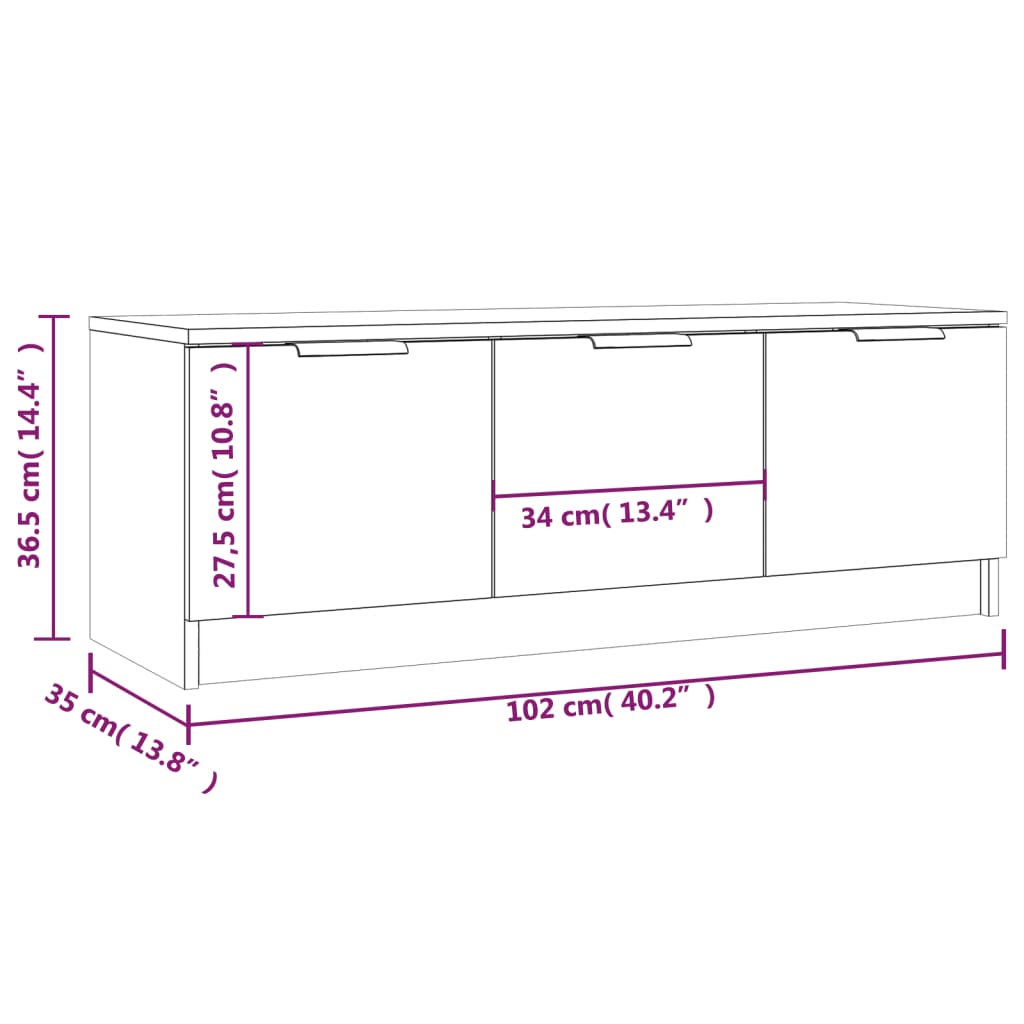 Meuble TV Chêne sonoma 102x35x36,5 cm Bois d'ingénierie