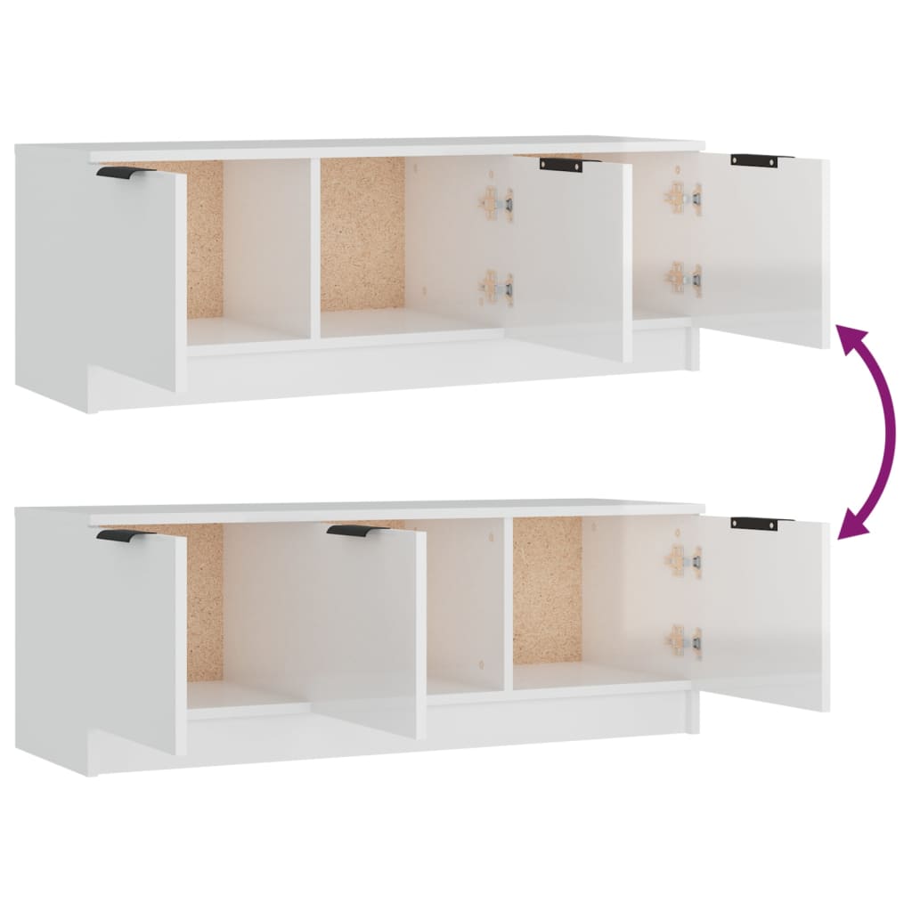 Meuble TV Blanc brillant 102x35x36,5 cm Bois d'ingénierie