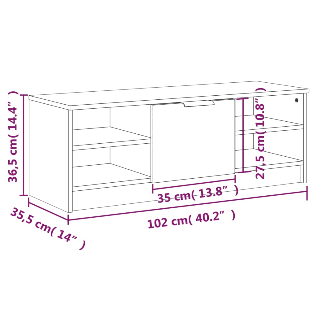 White TV cabinet 102x35.5x36.5 cm Engineered wood