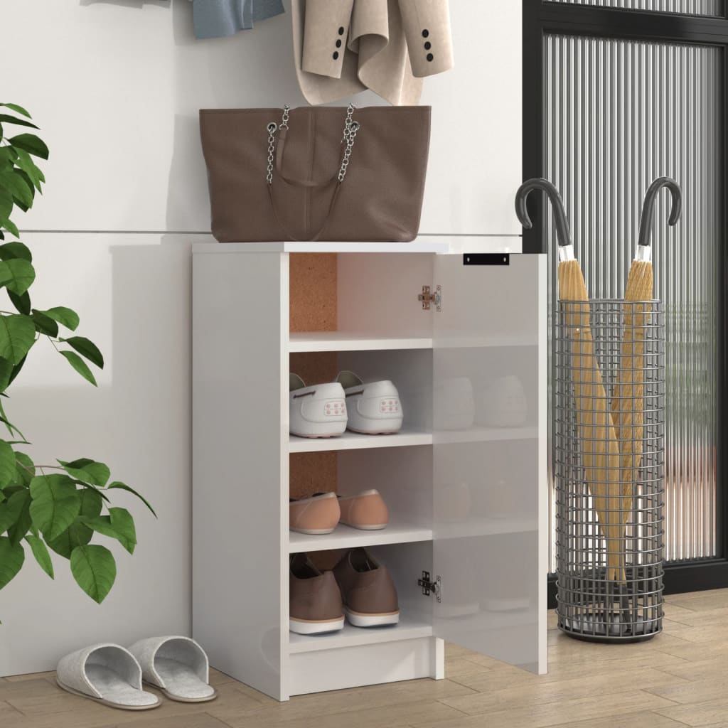 Shoe cabinet Glossy white 30x35x70cm Engineered wood