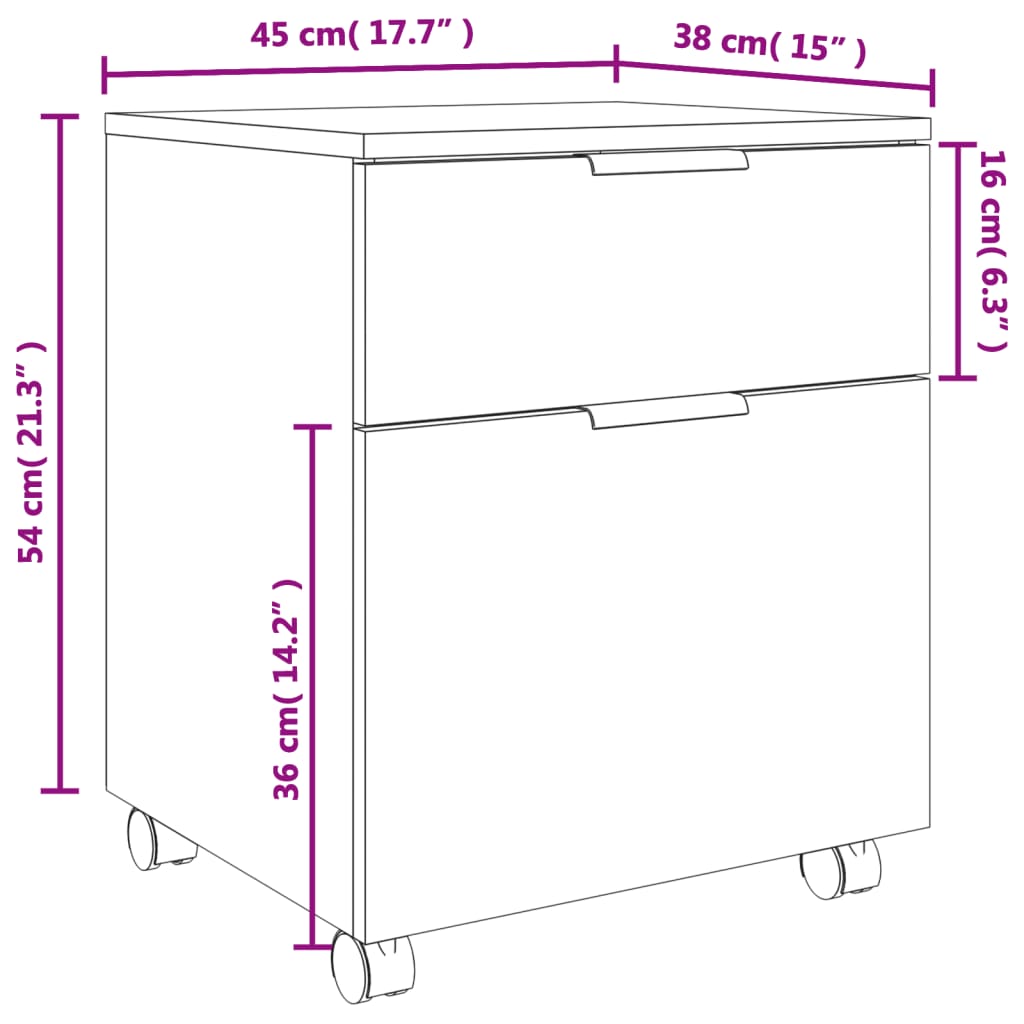 Classeur mobile avec roues Chêne sonoma 45x38x54 cm