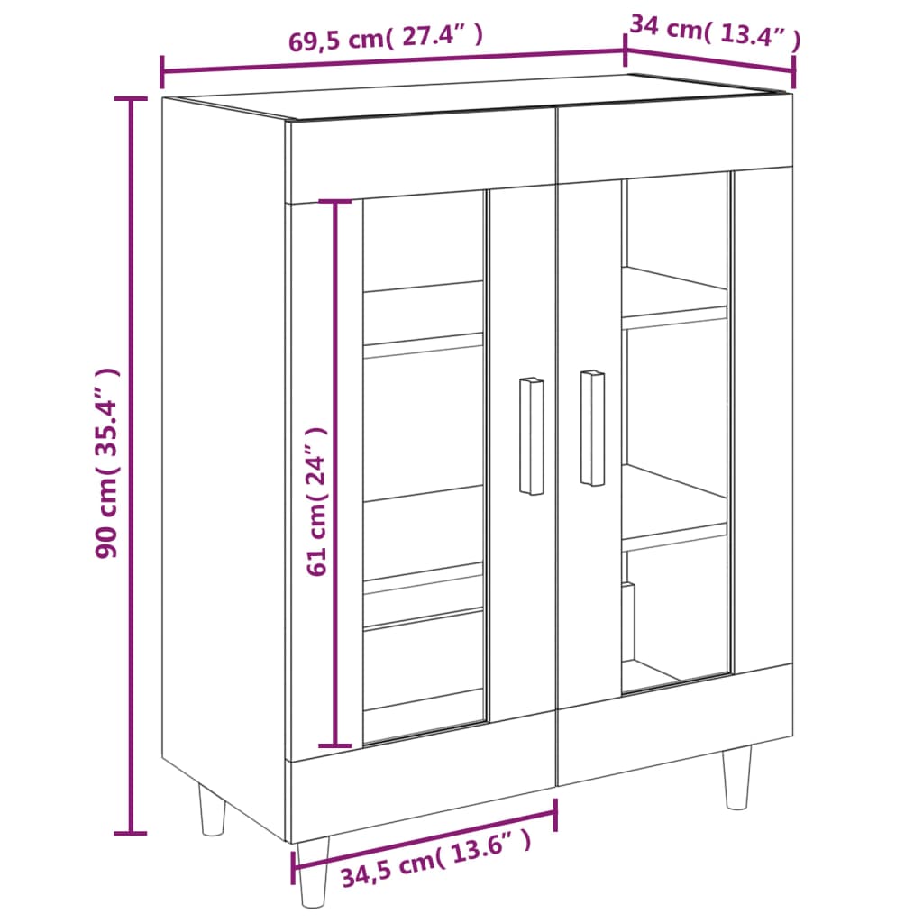 Sideboard Glossy white 69.5x34x90 cm Engineered wood