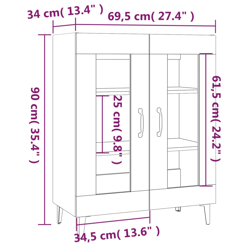 Betongraues Sideboard 69,5 x 34 x 90 cm, Holzwerkstoff