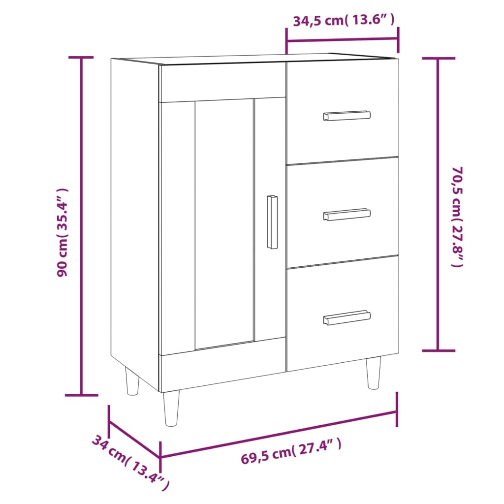 Buffet Chêne sonoma 69,5x34x90 cm Bois d'ingénierie