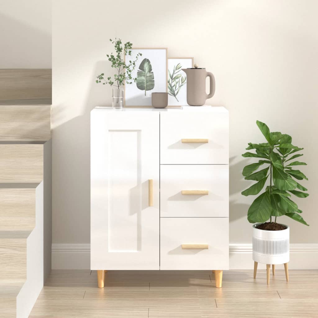 Sideboard Glossy white 69.5x34x90 cm Engineered wood