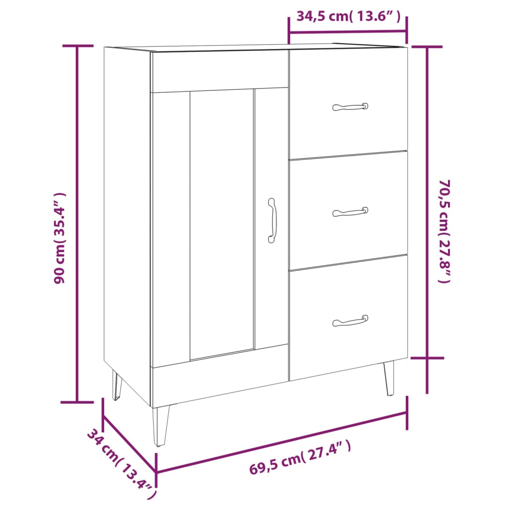 Buffet Blanc 69,5x34x90 cm Bois d'ingénierie