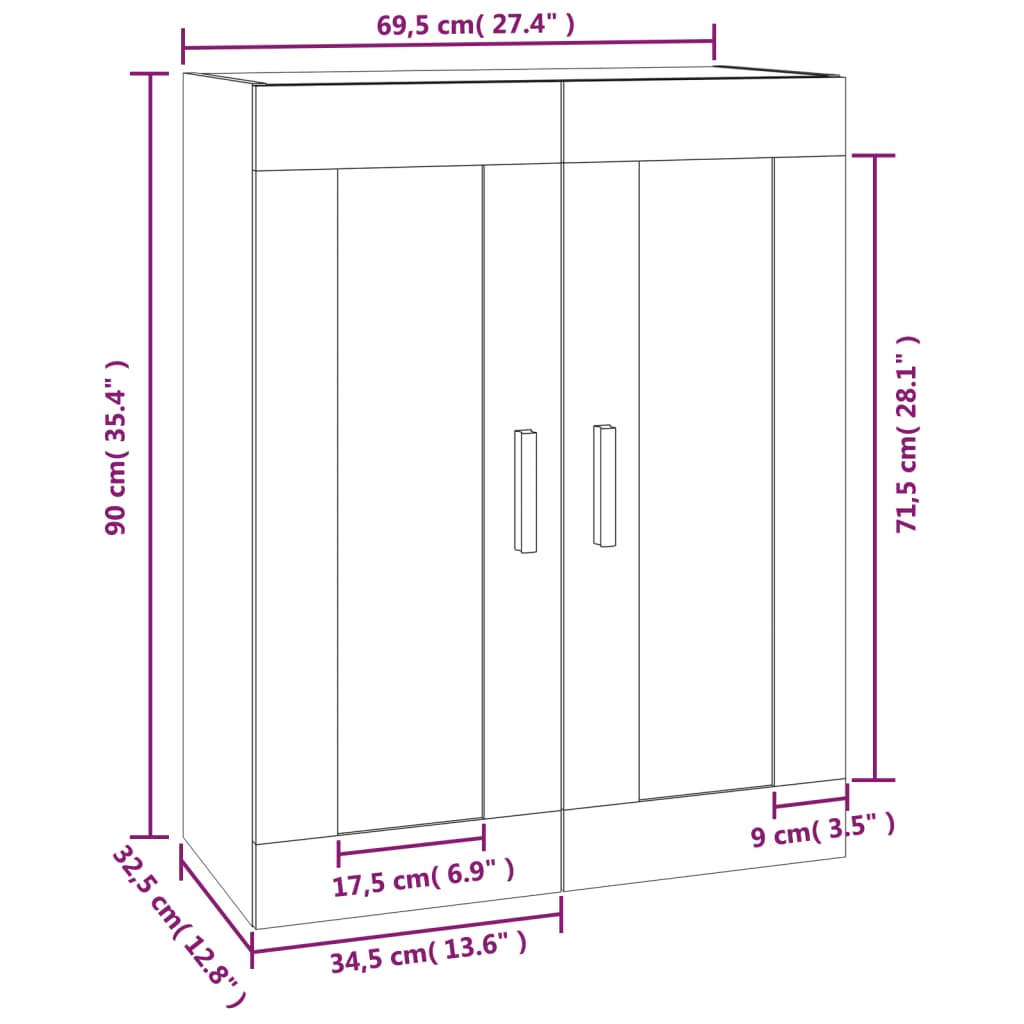 Armoire murale noir 69,5x32,5x90 cm bois d'ingénierie