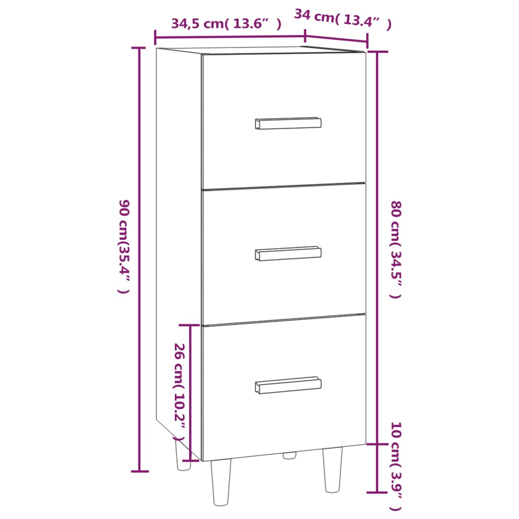 Buffet Gris béton 34,5x34x90 cm Bois d'ingénierie