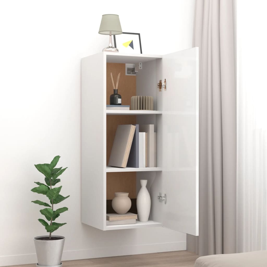 vidaXL Armoire murale Blanc brillant 34,5x34x90 cm Bois d'ingénierie