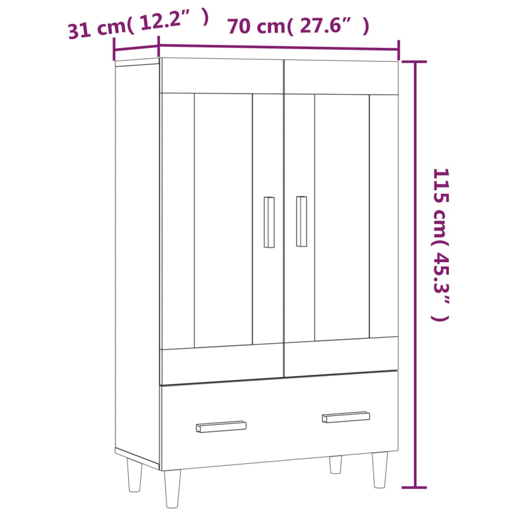 Buffet haut Blanc 70x31x115 cm Bois d'ingénierie