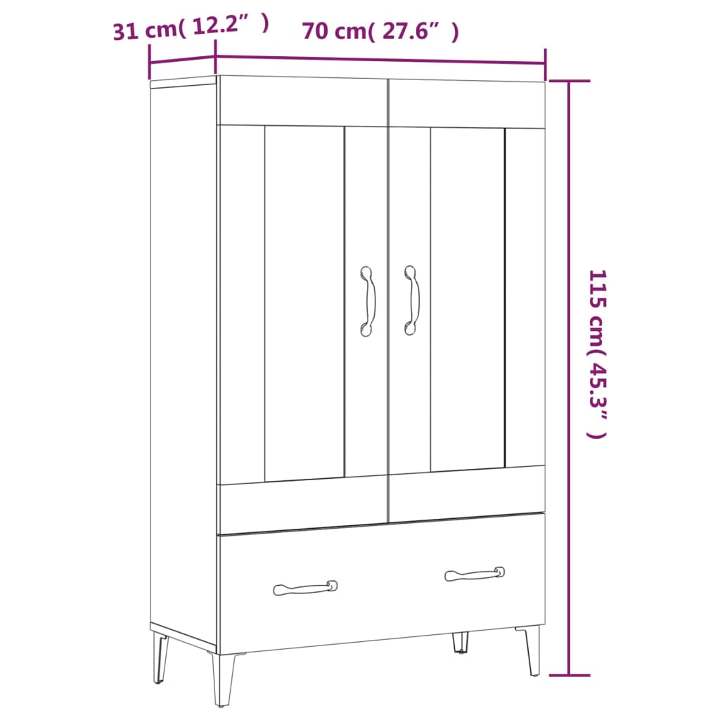 Buffet haut Blanc 70x31x115 cm Bois d'ingénierie