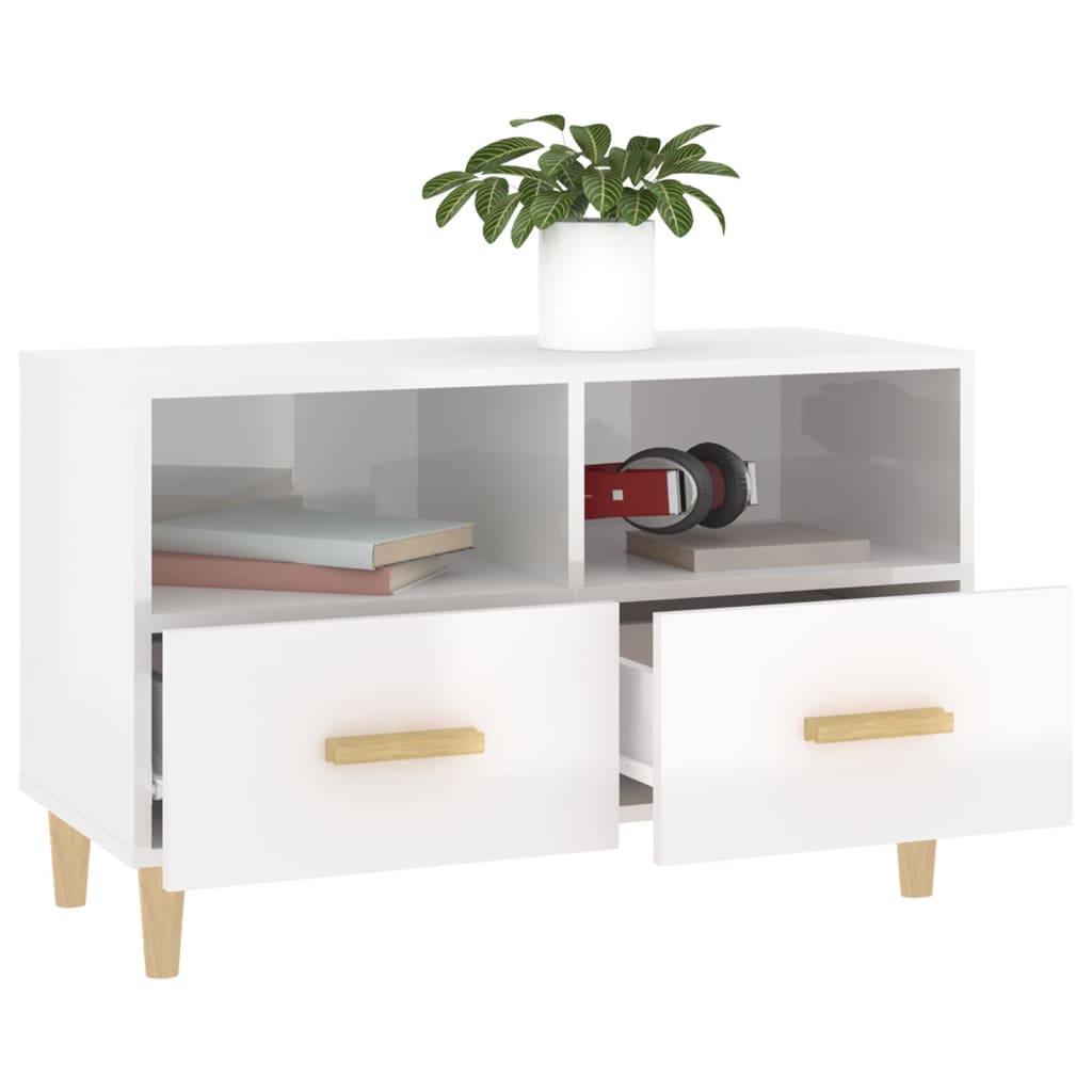 TV cabinet Glossy white 80x36x50 cm Engineered wood