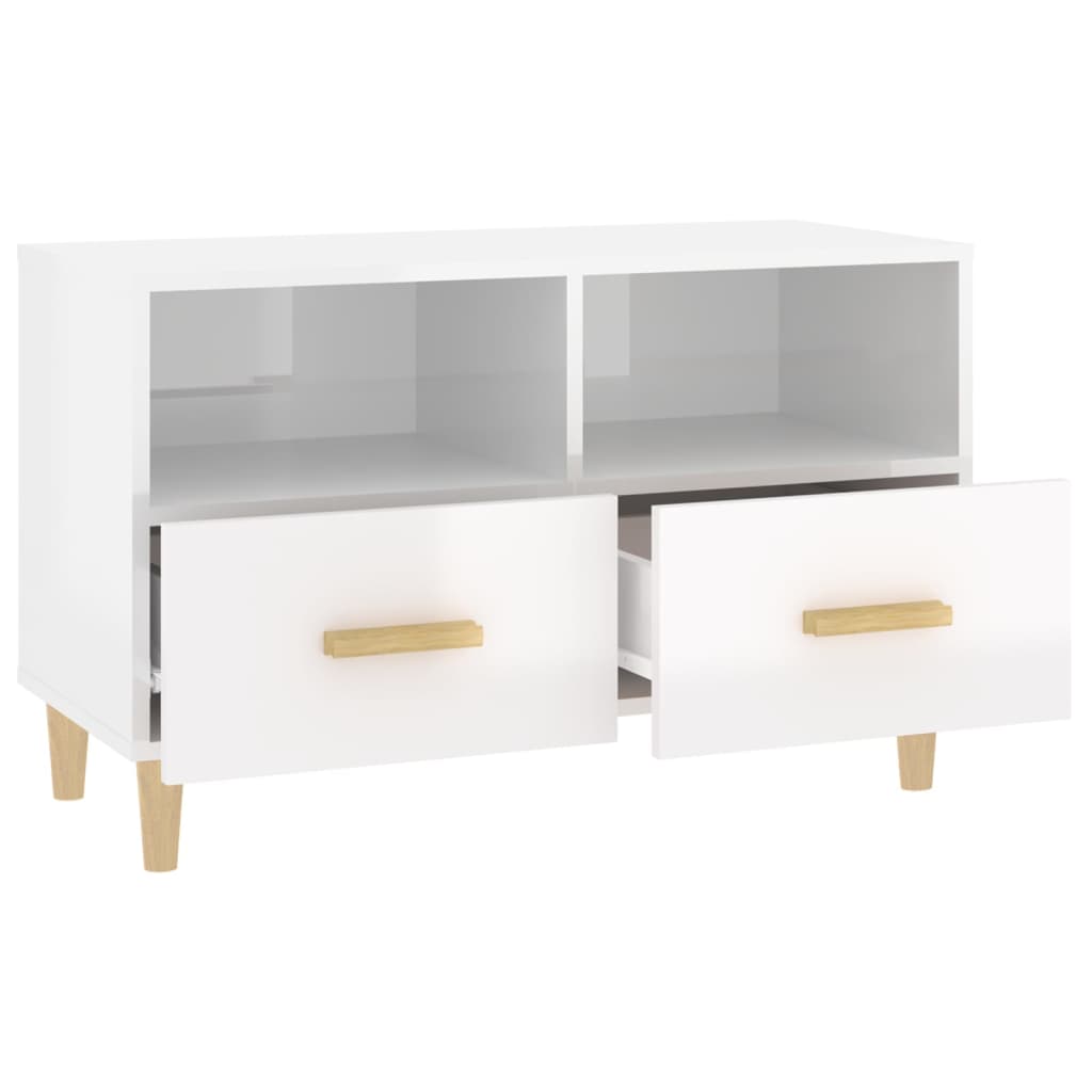 TV cabinet Glossy white 80x36x50 cm Engineered wood