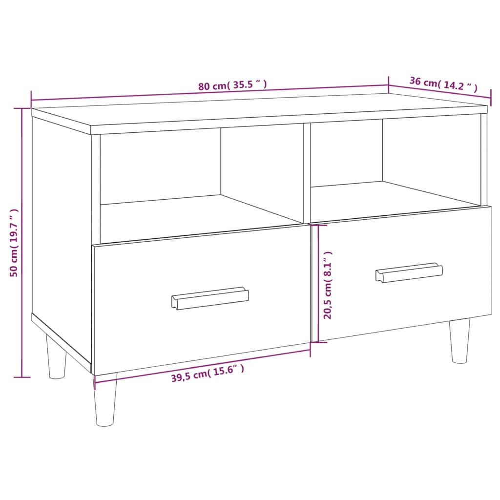 Meuble TV Blanc brillant 80x36x50 cm Bois d'ingénierie