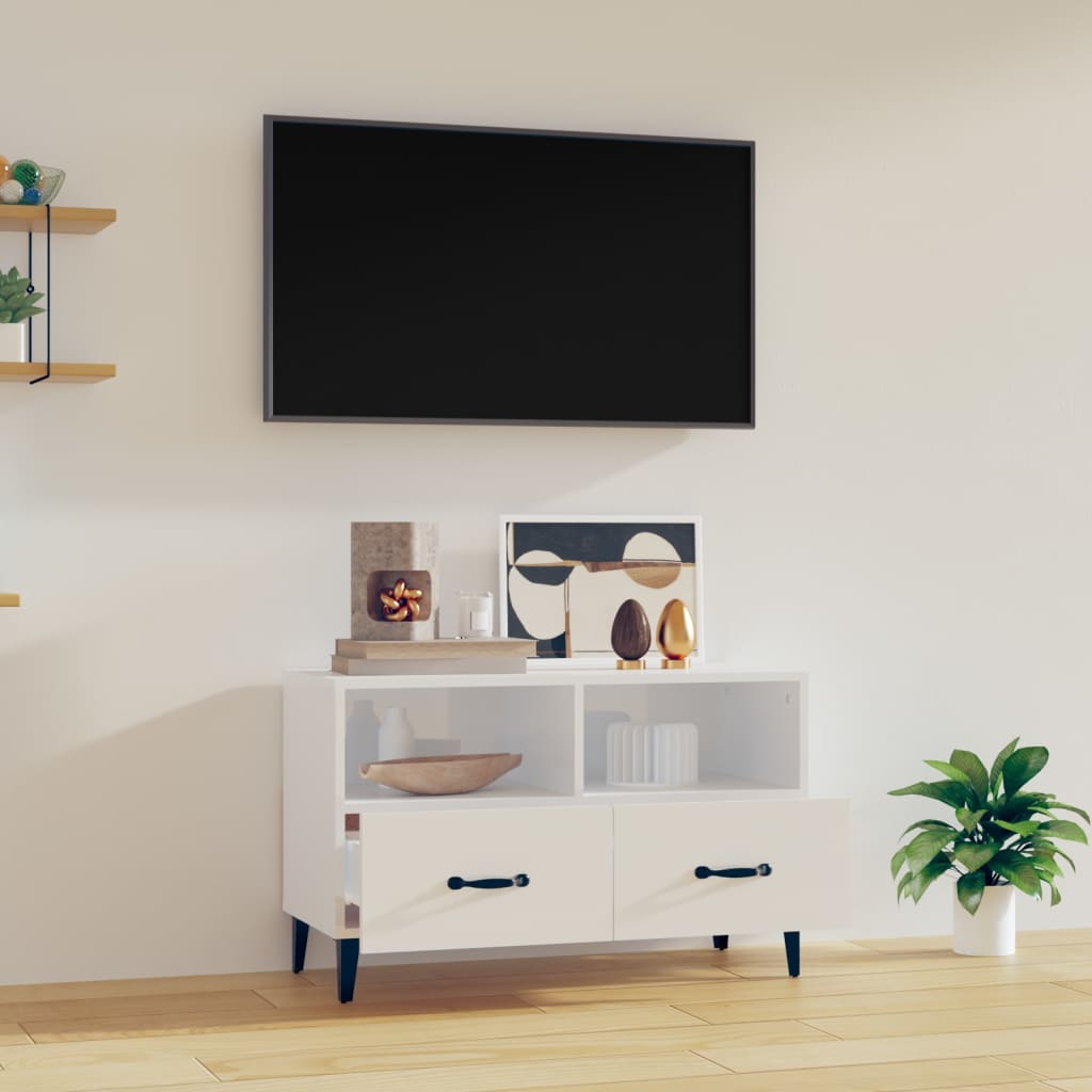 vidaXL Meuble TV Blanc brillant 80x36x50 cm Bois d'ingénierie