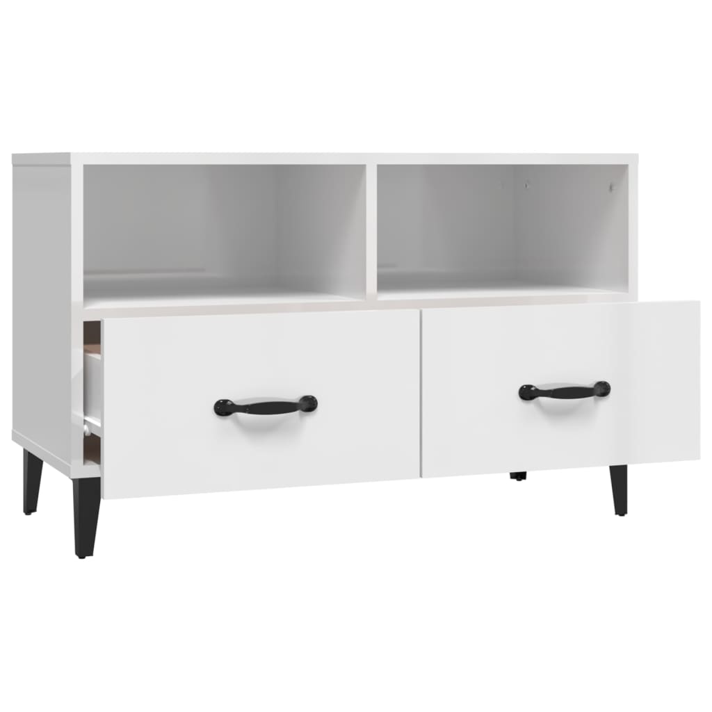 vidaXL Meuble TV Blanc brillant 80x36x50 cm Bois d'ingénierie