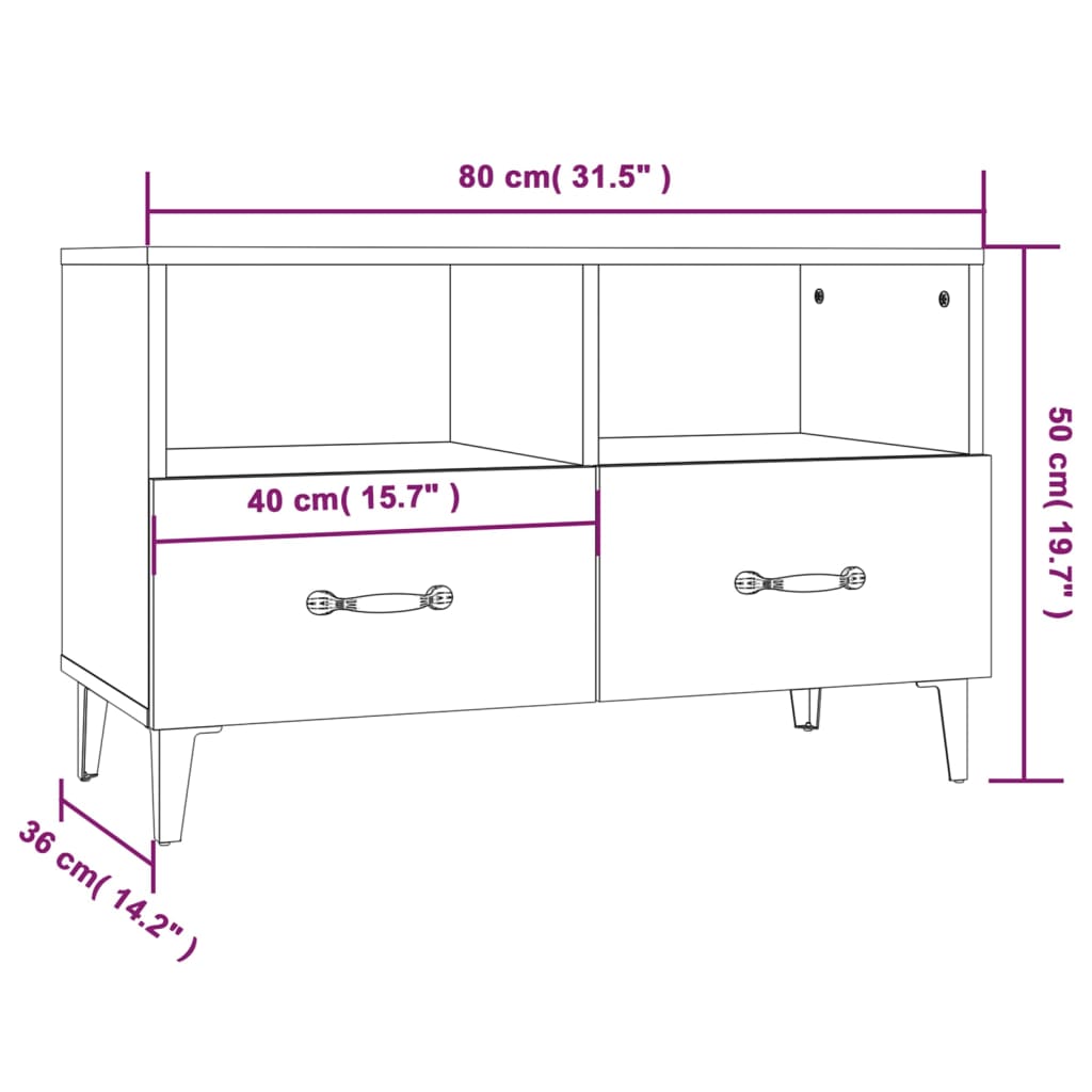 vidaXL TV Cabinet High Gloss White 80x36x50 cm Engineered Wood