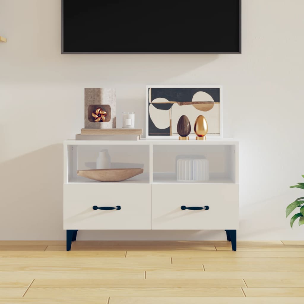 vidaXL TV Cabinet High Gloss White 80x36x50 cm Engineered Wood