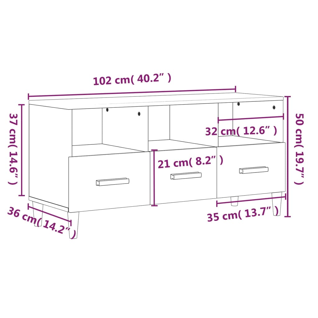 Meuble TV Chêne sonoma 102x36x50 cm Bois d'ingénierie