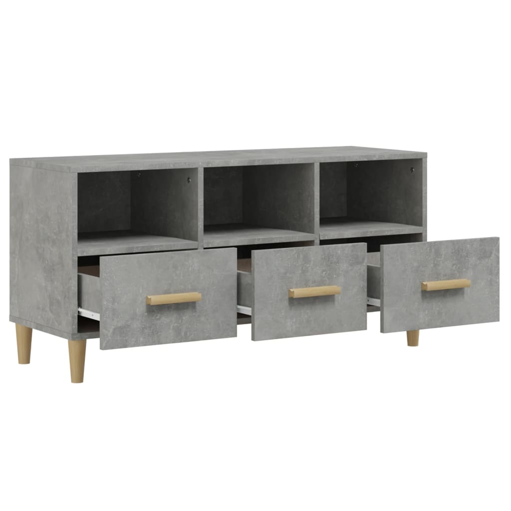 Meuble TV gris béton 102x36x50 cm bois d'ingénierie