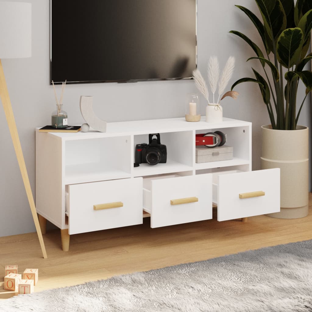 TV cabinet Glossy white 102x36x50 cm Engineered wood