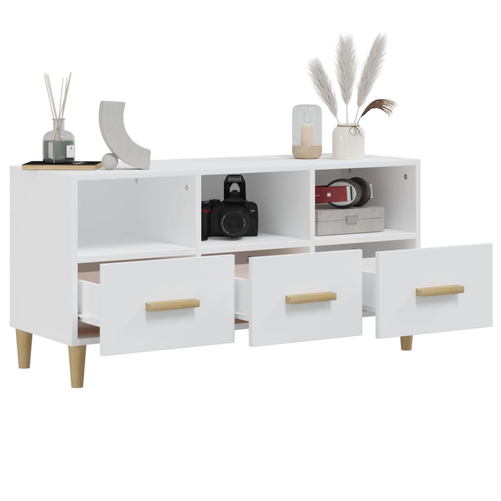 TV cabinet Glossy white 102x36x50 cm Engineered wood