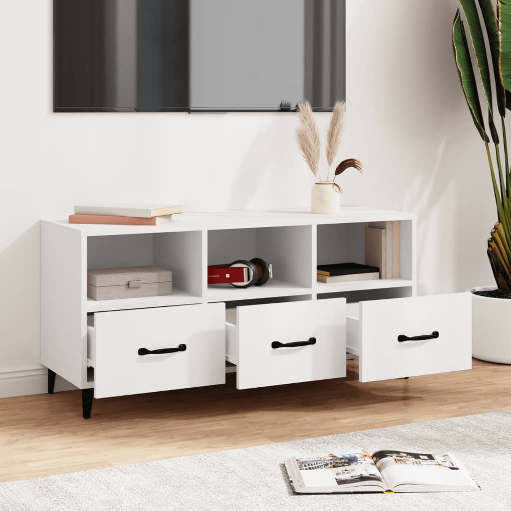 White TV cabinet 102x35x50 cm Engineered wood