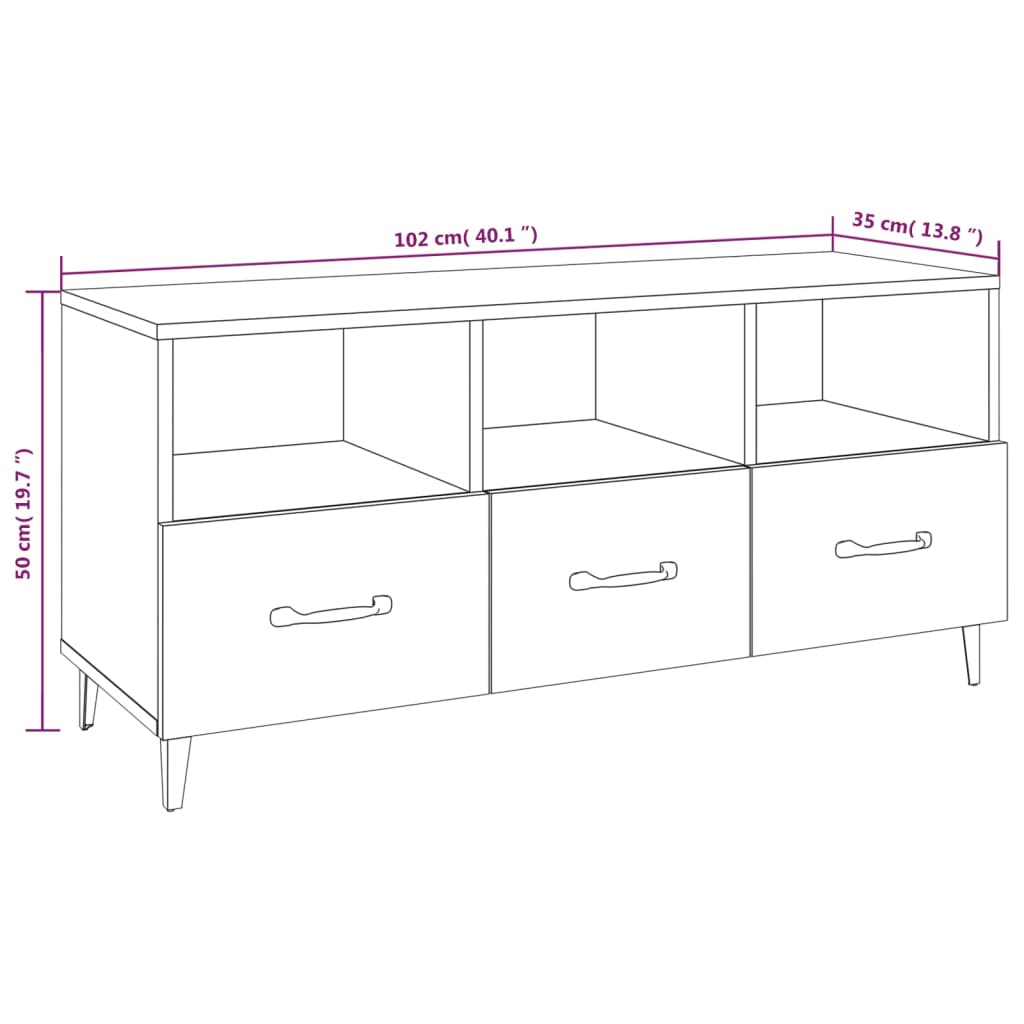 White TV cabinet 102x35x50 cm Engineered wood