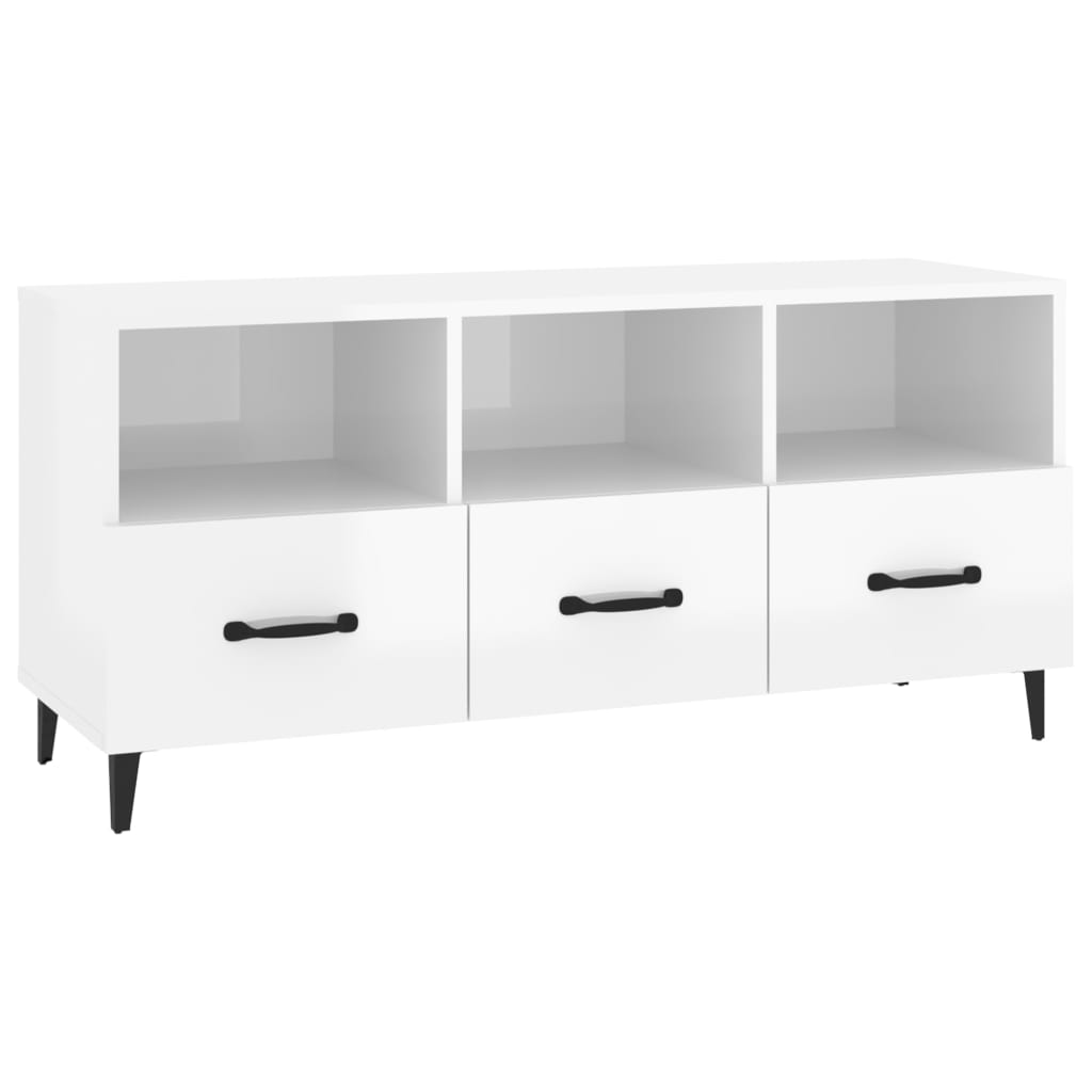 Meuble TV Blanc brillant 102x35x50 cm Bois d'ingénierie