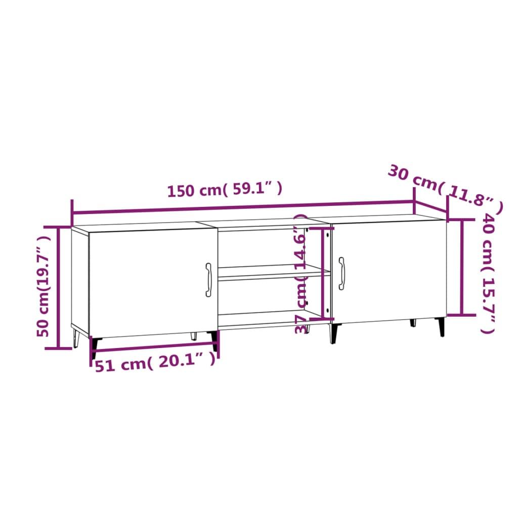 Meuble TV blanc 150x30x50 cm bois d'ingénierie