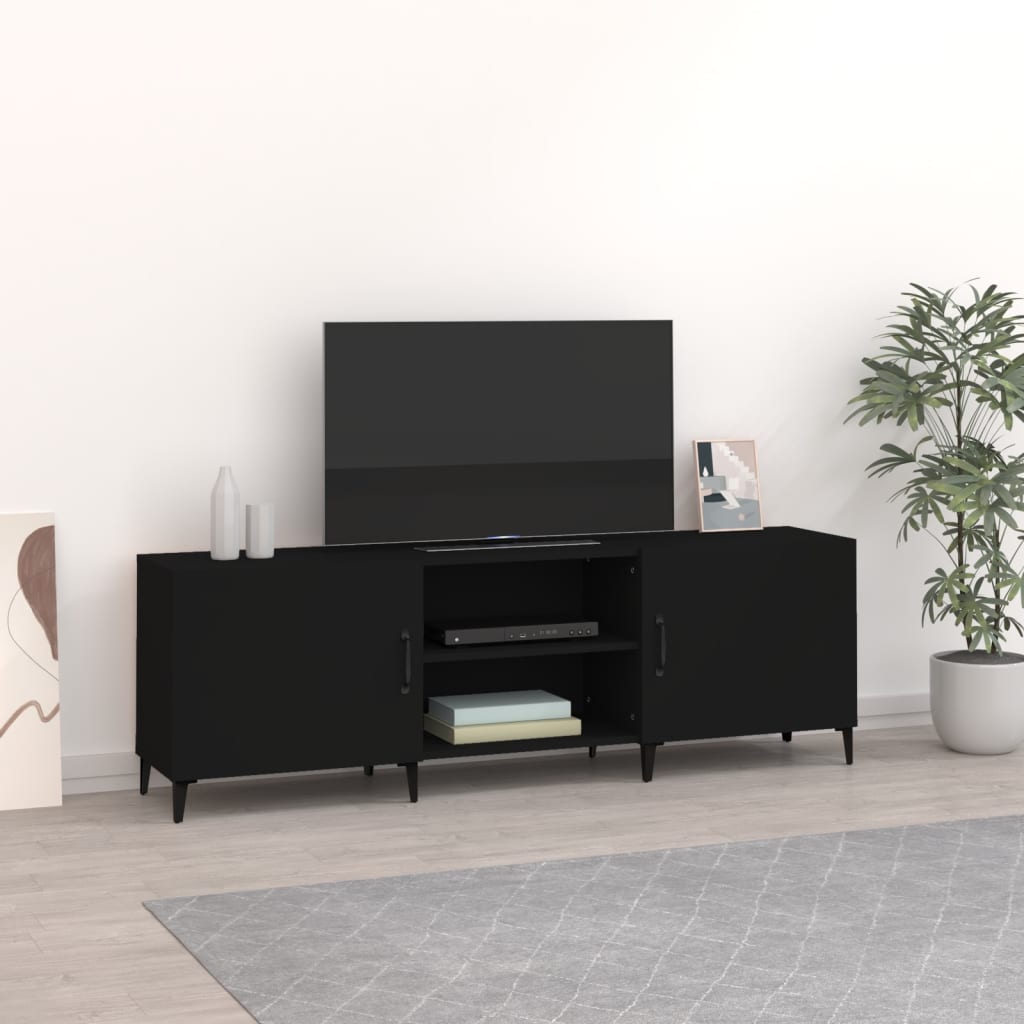 Black TV cabinet 150x30x50 cm engineered wood