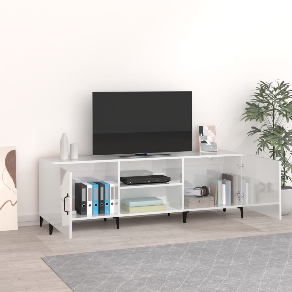 Meuble TV blanc brillant 150x30x50 cm bois d'ingénierie