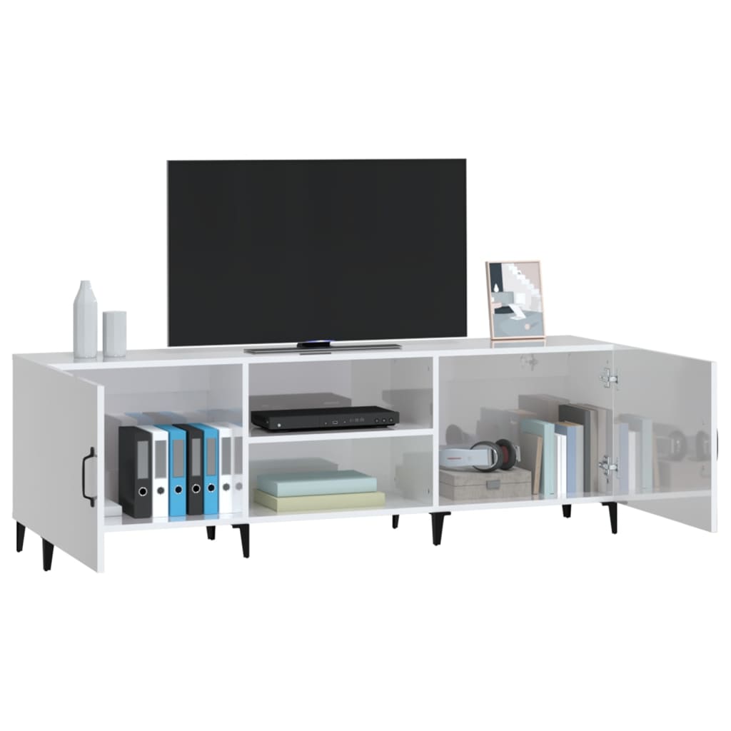 Meuble TV blanc brillant 150x30x50 cm bois d'ingénierie