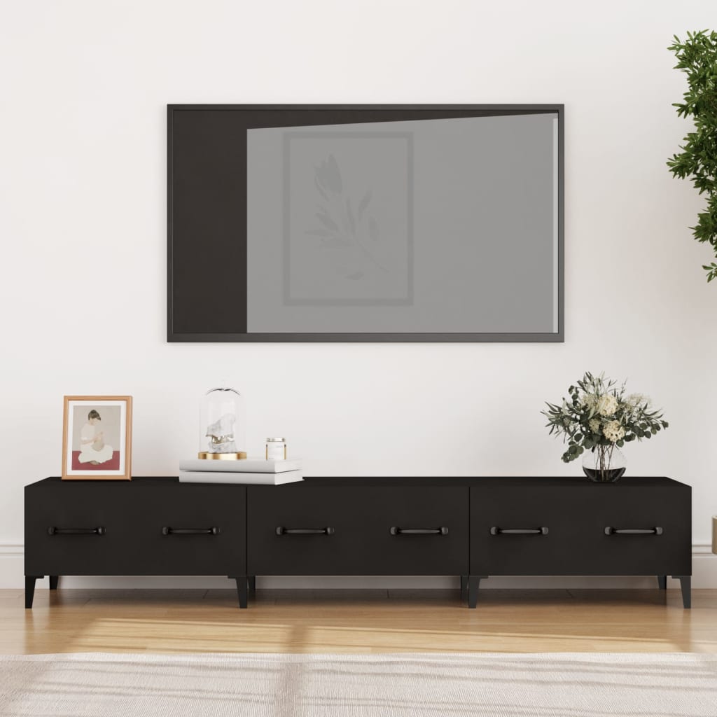 Black TV cabinet 150x34.5x30 cm Engineered wood