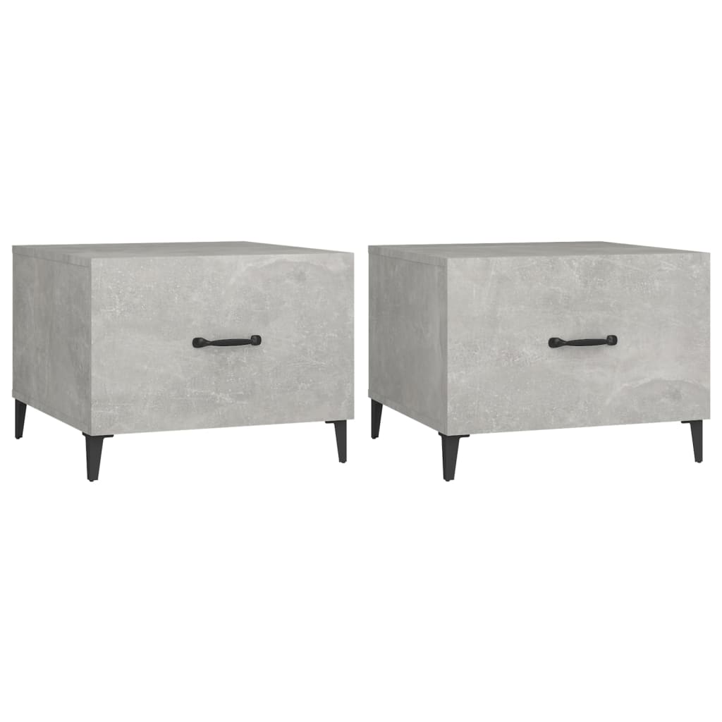 Tables basses avec pieds en métal 2 pcs Gris béton 50x50x40 cm